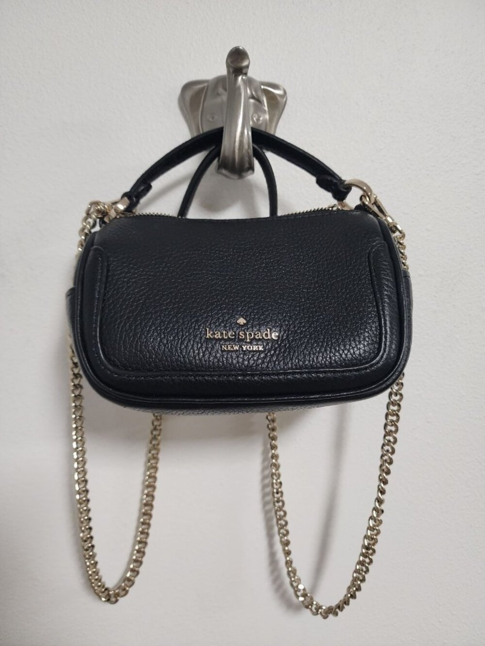 Kate Spade black pebbled leather Smoosh micro crossbody purse NWOT
